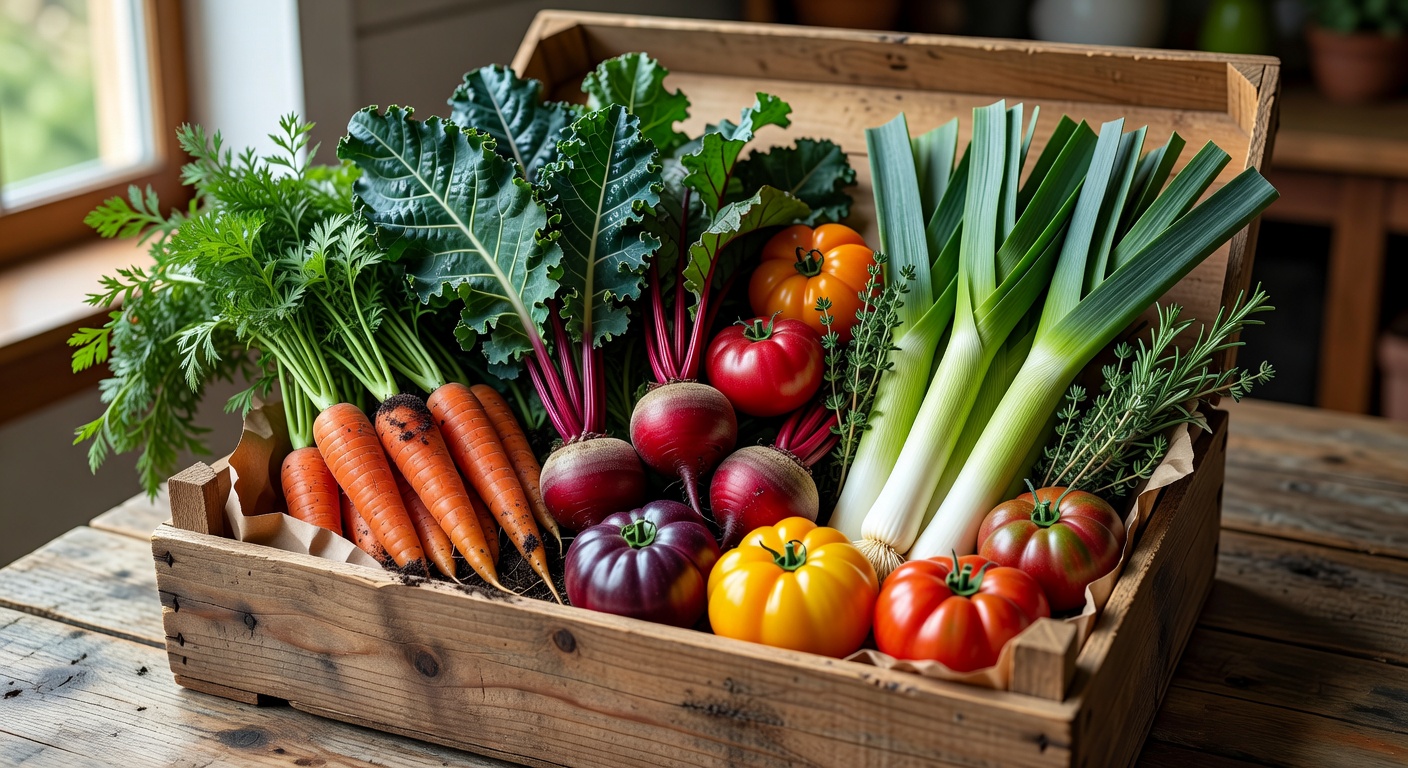A curated box of assorted organic vegetables representing Organic Packs category
