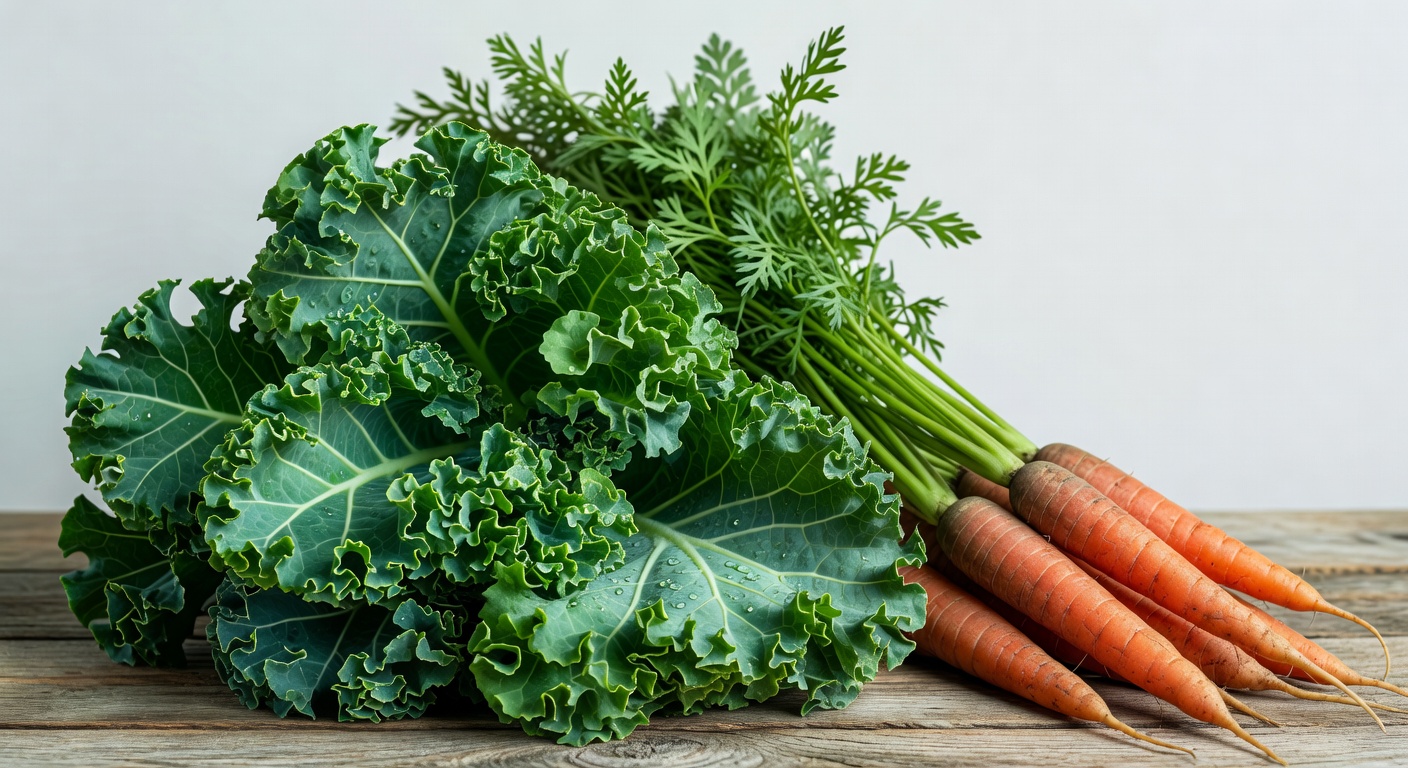 Fresh green curly kale leaves grown in Finland